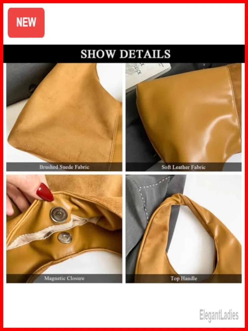 Suede Slouchy Hobo Bag Tote Handbag Faux Leather Shoulder Bag